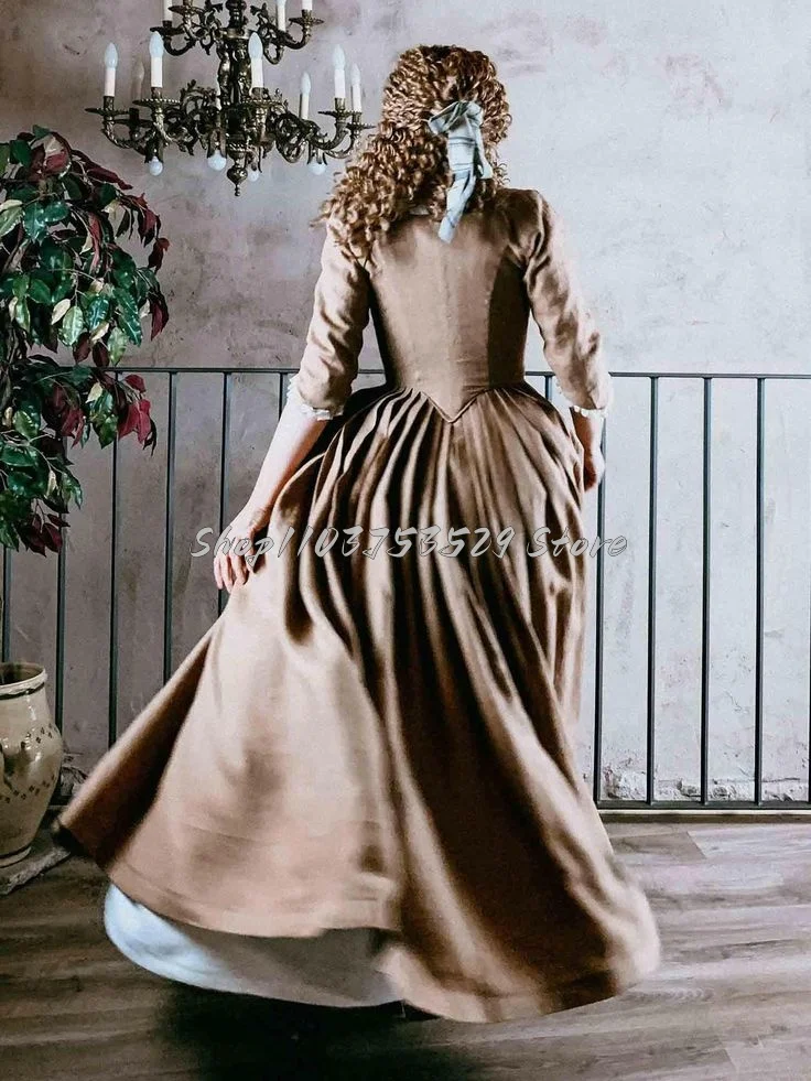 Brown prom dress with lace corset, pleated tiered gothic design - Image 2